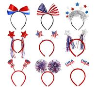 yanzisura El 4 de julio diadema para mujeres, diadema patriótico | 9x Red Patriótico Cabello Patriótico Hoop | Desfile el aro de cabello, ropa de cabeza de la bandera estadounidense para niños y niñas