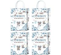 YanZonic 16 bolsas de agradecimiento con texto en inglés "A Little Cowboy Is on The Way", versátiles suministros de baby shower, decoraciones de baby shower de vaquero, bolsas de regalo de un pequeño