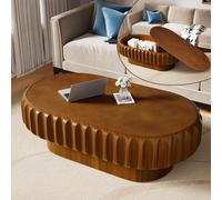 YAOBAO Mesa de Centro Tambor Redonda 80 cm con Almacenamiento Oculto, Mesa de Té Moderna Acanalada en Chapa de Madera Maciza, Diseño de Engranaje para Salón y Apartamento,Oval b 110cm