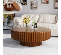YAOBAO Mesa de Centro Tambor Redonda 80 cm con Almacenamiento Oculto, Mesa de Té Moderna Acanalada en Chapa de Madera Maciza, Diseño de Engranaje para Salón y Apartamento,Brown Round 31.5"