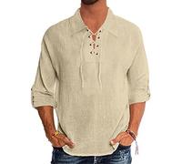 YAOBAOLE Camisas para hombre camisa de manga corta para hombre camisa de lino para hombre, 02 caqui., XXL