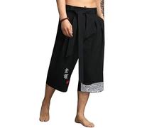 YAOBAOLE Pantalones Japoneses Hombre Pantalones Cortos Taro para Hombres de Lino Ropa Tradicional Japonesa con Cordón, Negro , 3XL