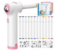 YAOBLUESEA Rotulador aerógrafo con 12 rotuladores de doble punta, 3 plantillas, 1 aerógrafo, eliminación de pintura lavable, para niños, pintura artística y manualidades, color rosa