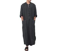 YAODAMAI Bata étnica para Hombre, Camisa árabe Musulmana de algodón y Lino, Bata de baño de Oriente Medio, camisón Suelto Informal