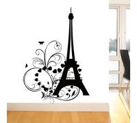 YAODANGM Adesivo in vinile con motivo a farfalla, a forma di cuore di Parigi, adatto per dormitori per bambini, adesivo romantico, adesivo da parete per sfondo del soggiorno.