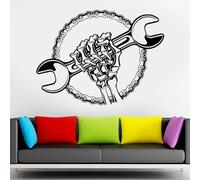 YAODANGM Adhesivo de pared con silueta de servicio de garaje, adhesivo de pared de taller de reparación, letrero de texto de garaje, decoración de motor con cruz de llave inglesa