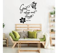 YAODANGM Pegatinas de pared con Salmos de la Biblia Cristiana: Dios es nuestro amparo y fortaleza. Pegatinas de pared con flores para dormitorio y sala de estar.