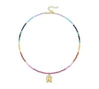 YAOGUI Collar con colgante de letra burbujeada chapado en oro de 14 quilates con cuentas de piedras preciosas arcoíris para mujer, joyería de playa, collar con inicial de cuentas, talla única, como se