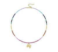 YAOGUI Collar con colgante de letra burbujeada chapado en oro de 14 quilates con cuentas de piedras preciosas arcoíris para mujer, joyería de playa, collar con inicial de cuentas, talla única, como se