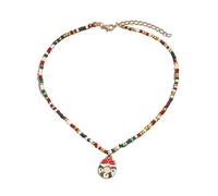 YAOGUI Collar de árbol de Navidad hecho a mano con cuentas de arroz para mujer, cuentas coloridas y dije de adorno festivo