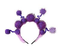 YAOGUI Diadema de diablo peludo para niños, pompones de Halloween, fiestas temáticas, diadema oscura oscura con guirnalda de oropel colorida, accesorio para el cabello