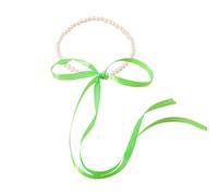 YAOGUI Elegante collar de cinta delicada con lazo, collar de cadena de perlas con cuentas, cadena de clavícula, accesorio de traje de citas