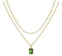 YAOGUI Elegante collar de doble capa con piedras de diciembre y diseño rectangular chapado en oro de 18 quilates para mujer, collar de doble capa