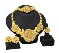 YAOGUI Elegante juego de joyas para novia con collar de moda y aretes de clip en oro elegante accesorio de joyería