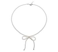 YAOGUI Gargantilla de moda con lazo, perlas dulces, cadena de clavícula con cuentas, collar de joyería para niña, collar de longitud ajustable