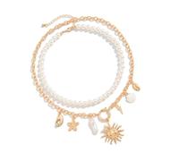 YAOGUI Juego de collar de perlas y colgante de estrellas de mar para mujer, elegante joyería dorada para bodas y ocasiones especiales, elegante juego de joyas
