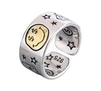 YAOGUI Retro Styles - Anillos de apertura de tamaño ajustable con diseño de estrella y cara sonriente, hechos a mano para mujer, joyería de moda, talla única, como se describe, como se describe