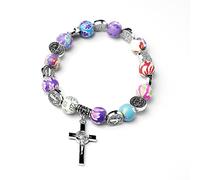 YAOGUI Rosario de cristal católico con cuentas de cristal muiltcolor sagrado para adolescentes, niñas, judíos, pulseras católicas para mujeres, niños y hombres