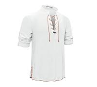 YAOHUOLE Camisa de lino para hombre de manga corta medieval, camisa de verano, 03 blanco., XXL