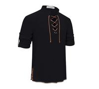 YAOHUOLE Camisa de lino para hombre de manga corta mediteredad, camisa de verano de manga corta para hombre, 03 negro., M