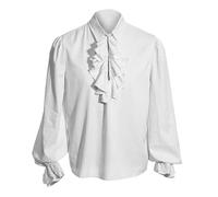YAOHUOLE Camisa medieval para hombre, disfraz vikingo, camisa con cordones, estilo victoriano, steampunk, pirata, camisa para hombre, 01 blanco, M