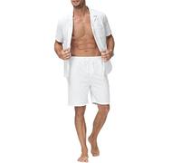 YAOHUOLE Conjunto de camisa y pantalón de lino para hombre, manga corta, pantalones y camisa de lino de manga corta para hombre, ajuste universal de verano, 01 blanco, XXL