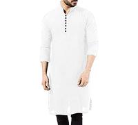 YAOHUOLE Kaftán Étnico Marroquí para Hombre Thobe de Algodón y Lino Kurta para Hombre de Manga Larga Túnicas Islámicas, blanco, M