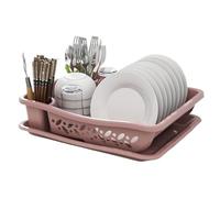 YAOHY Escurridor De Platos De Plástico Para Cocina, Escurreplatos Sobre Fregadero Para Verduras Y Frutas Con Escurridor, Escurre Platos Con Soporte Para Cubiertos(Pink,L)