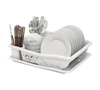 YAOHY Escurridor De Platos De Plástico Para Cocina, Escurreplatos Sobre Fregadero Para Verduras Y Frutas Con Escurridor, Escurre Platos Con Soporte Para Cubiertos(Blanco,L)