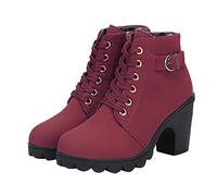 YAOJIWANG Botas Cortas Mujer Invierno Elegante Botines Zapatos de Cordones con Cremallera Lateral Vintage Botas Tacón Plano Cómodas Casual Calzado Antideslizante Zapatos Outdoor Ligero Original