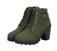 YAOJIWANG Botas Cortas Mujer Invierno Elegante Botines Zapatos de Cordones con Cremallera Lateral Vintage Botas Tacón Plano Cómodas Casual Calzado Antideslizante Zapatos Outdoor Ligero Original