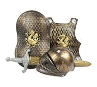 Yaoliucp Armadura de Caballero 4pcs Juego para niños Disfraz Medieval con Accesorios de Armas de Espada de Casco Incluye Armadura Medieval, Escudo, Espada y Casco, Disfraz de de plástico para niños