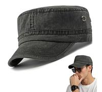 Yaoliucp Sombreros del ejército para Hombres, Gorras Militares de algodón lavadas, Gorra de Patrulla Ligera Transpirable, Gorra Plana Vintage para Deportes al Aire Libre, Negro