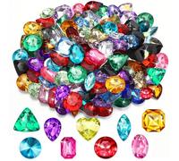 Yaomiao 150 Piezas Diamantes de Acrílico Gemas Acrilicas Diamantes de Imitación de Coser con Agujero Garra Plana de Engaste Punta de Plata Mezclar Forma Tamaño Mezcla para Bolsa DIY Adultos