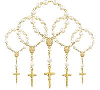 Yaomiao 30 Rosarios de Bautismo Rosario de Cuentas de Acrílico Rosarios de Bautismo de Dedo Perlas de Imitación para Favores de Bautizo Favores de Comunión Bodas (Cadena de Oro Perla Marfil)