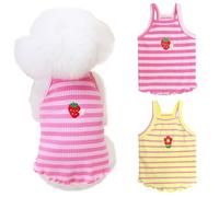 Yaopelky 2 piezas de ropa de verano para perros pequeños y medianos, camisa a rayas para perro, chaleco bordado de fresa, traje para mascotas para chihuahua yorkie Teddy (rosa-amarillo, S)