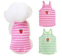 Yaopelky 2 piezas de ropa de verano para perros pequeños y medianos, camisa a rayas para perros, lindo peto con bordado de flores y fresas para mascotas, atuendo para chihuahua, yorkie, teddy