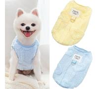 Yaopelky 2 suéteres para perros pequeños con correa, anillo en D, suéter cálido de forro polar para cachorros, abrigo para mascotas para perros pequeños y medianos, gatos (azul-amarillo, L (4-6 kg))