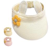 Yaopelky Bebé Niñas Enrollar Paja Sombrero Infantil Lindo Flor Abrir Visera Sombrero Verano Playa Protección Solar Gorra Ajustable para 6M-2Y (FR/ES, Edad, 6 Meses, 2 años, Blanco)