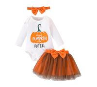 Yaopelky Bebé Recién Nacido Niña Halloween Romper Vestido Tutu con Diadema Calabaza Niño Falda Trajes de Halloween (Naranja, 12-18 Meses)