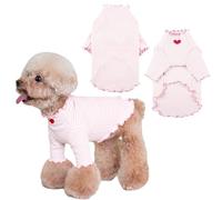 Yaopelky Camisa para perros pequeños y medianos, camiseta a rayas con bordado de corazón, ropa elástica con volantes para chihuahua, schnauzer, yorkie, shih tzu (blanco, M)