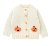 Yaopelky Cárdigan de punto para bebé, niña, calabaza, Halloween, ropa de manga larga, suéter de otoño e invierno, ropa cálida, beige, 12-18 meses