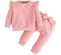 Yaopelky Conjunto de ropa de otoño e invierno para niñas pequeñas, sudadera de manga larga con pajarita (Rosa, 9-12 meses)