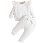 Yaopelky Conjunto de ropa de otoño e invierno para niñas pequeñas, sudadera de manga larga con pajarita (Blanco, 6-9 meses)