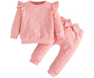 Yaopelky Conjunto de ropa de otoño e invierno para niñas pequeñas, sudadera de manga larga con pajarita (Rosa, 18-24 meses)