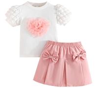 Yaopelky Conjunto de ropa de verano de 2 piezas para niña pequeña, falda plisada de manga corta para niña, rosa, 5 Years