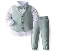 Yaopelky Conjunto de Traje Formal para bebé niño pequeño, Traje de Caballero con Chaleco con Pajarita, Vestido, Camisa, pantalón, Trajes de Boda para niños, Verde, 2-3 años