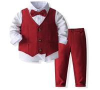 Yaopelky Conjunto de Traje Formal para bebé niño pequeño, Traje de Caballero con Chaleco con Pajarita, Vestido, Camisa, pantalón, Trajes de Boda para niños, Rosso, 18-24 Meses