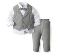 Yaopelky Conjunto de Traje Formal para bebé niño pequeño, Traje de Caballero con Chaleco con Pajarita, Vestido, Camisa, pantalón, Trajes de Boda para niños, Gris, 4 años