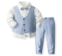 Yaopelky Conjunto de Traje Formal para bebé niño pequeño, Traje de Caballero con Chaleco con Pajarita, Vestido, Camisa, pantalón, Trajes de Boda para niños, Azul, 18-24 Meses